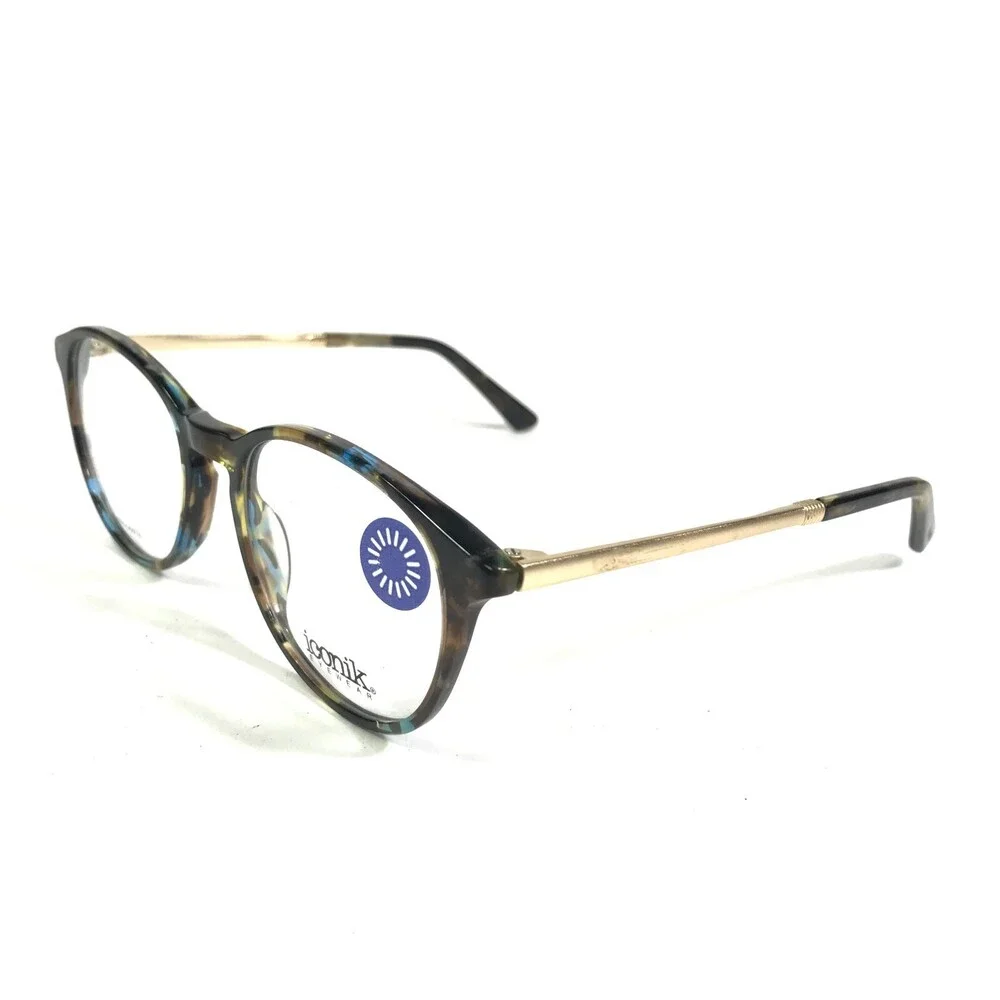 Iconik Eyeglasses Frames Ashley C2 Brown Blue Tortoise Gold Round 49-18-147